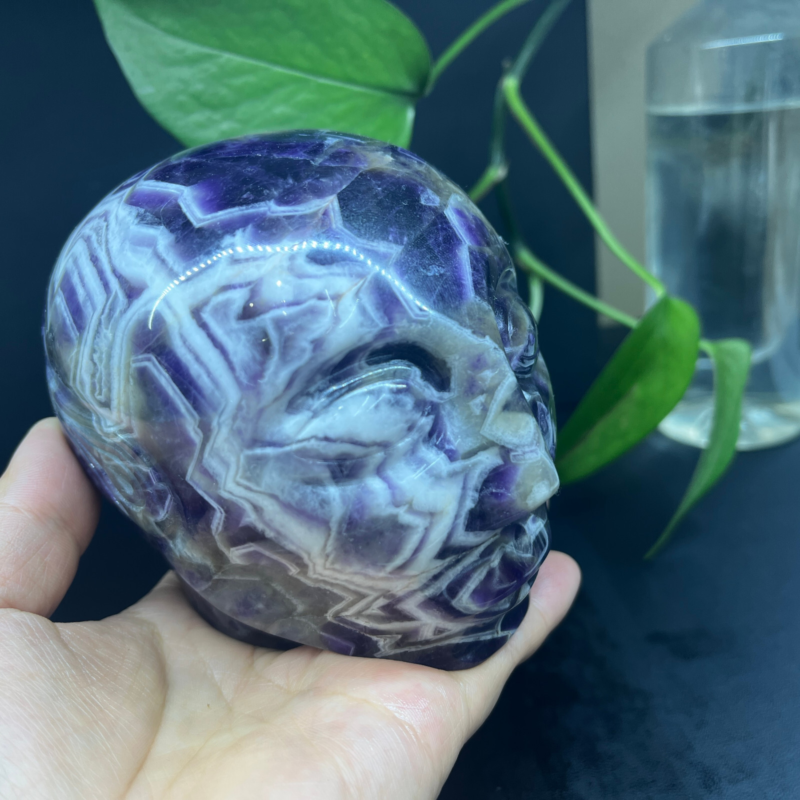 2.71LB Natural dream amethyst aliens Quartz Carved Crystal Skull Reiki Gem Decor