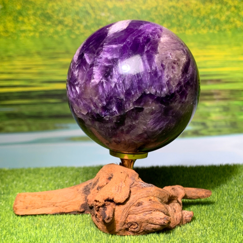 292G Rare High Quality Purple Dream Amethyst Quartz Crystal Sphere Healing Ball+