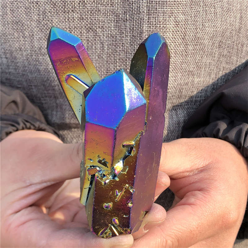 210g Electroplate Rainbow cluster quartz crystal mineral specimen reiki healing