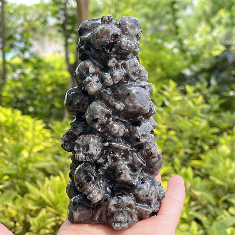 500g+ Natural yooperlite hell skull carved Quartz Crystal skull Energy Healing