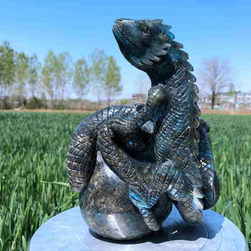 9.12LB Natural Labradorite Lizard hand Carved Skull Quartz Crystal Reiki Gift