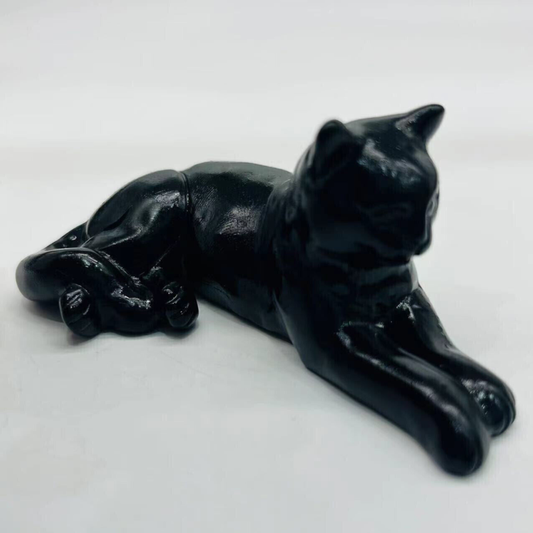 3" Natural obsidian quartz hand-carved cat skull crystal reiki healing