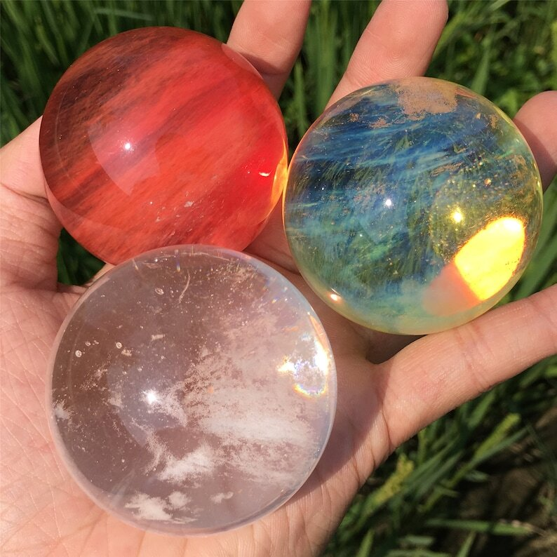 3pc MIX Melting Stone Ball Quartz Crystal Divination Mineral Specimen Reiki Heal