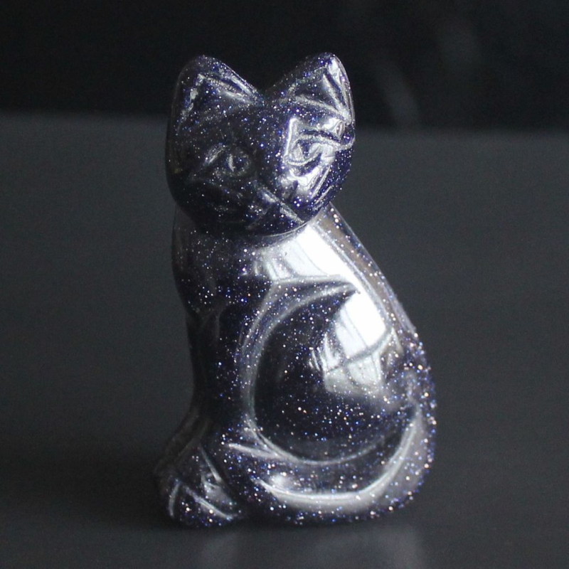Carved mixed gemstone quartz crystal cat figurine animal carving home decor 2&apos;&apos;