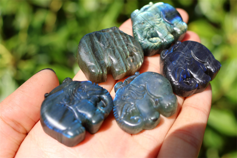 1.1" Carved Natural Labradorite elephant Reiki crystal skull Decor gift 1pc