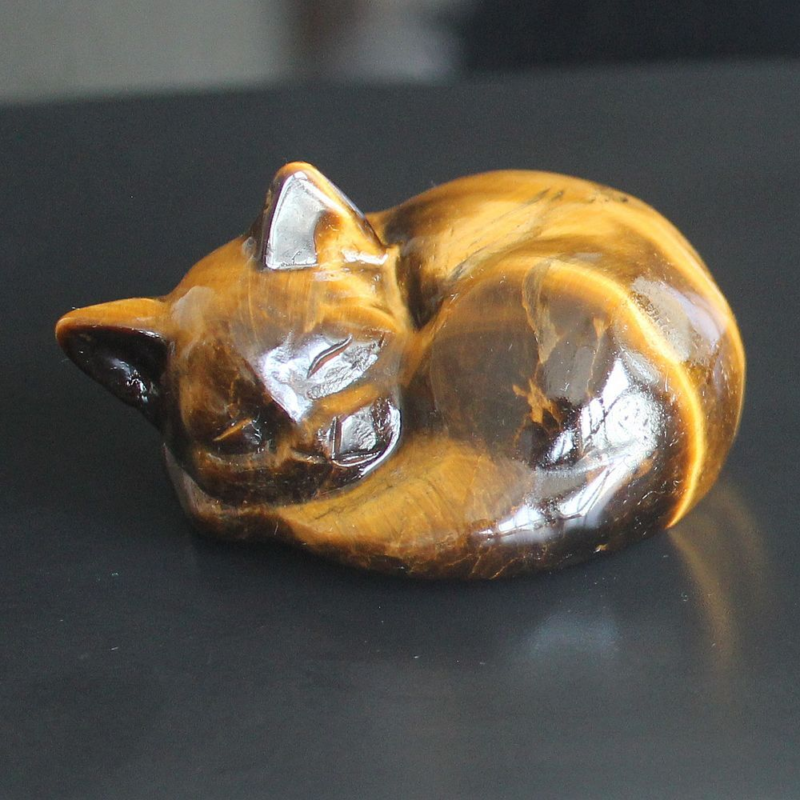 Carved crystal gemstone crystal sleeping cat figurine animal statue decor 2&apos;&apos;