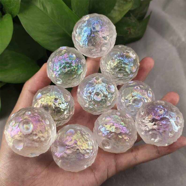 5PCS Titanium Rainbow Aura Clear Melting Stone Moon Quartz chakra Specimen Heal