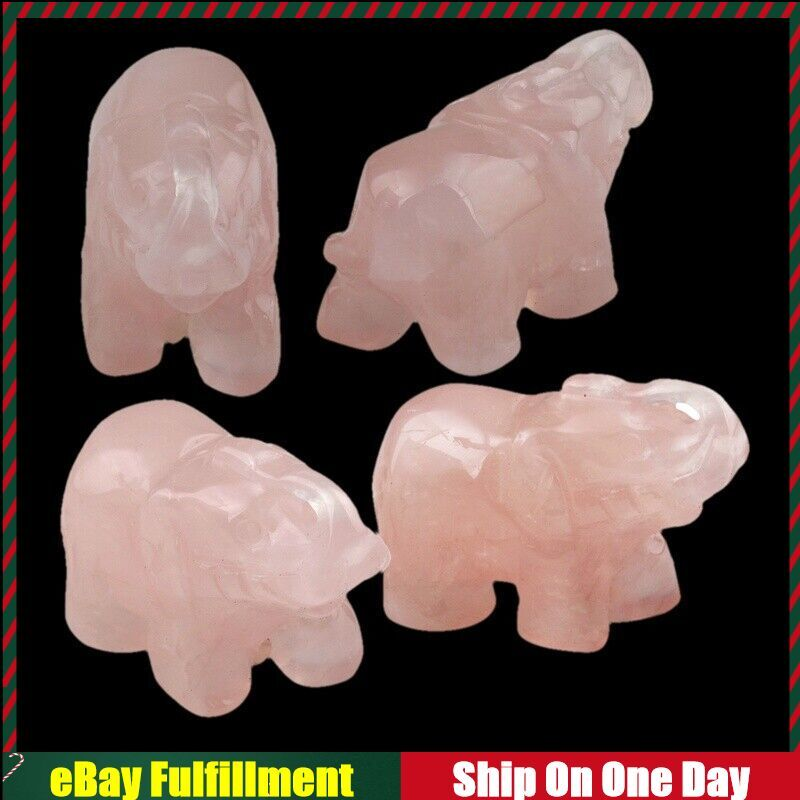 5x Natural Rose Quartz Crystal Carved Elephant Healing Rock Gemstone Animal Gift