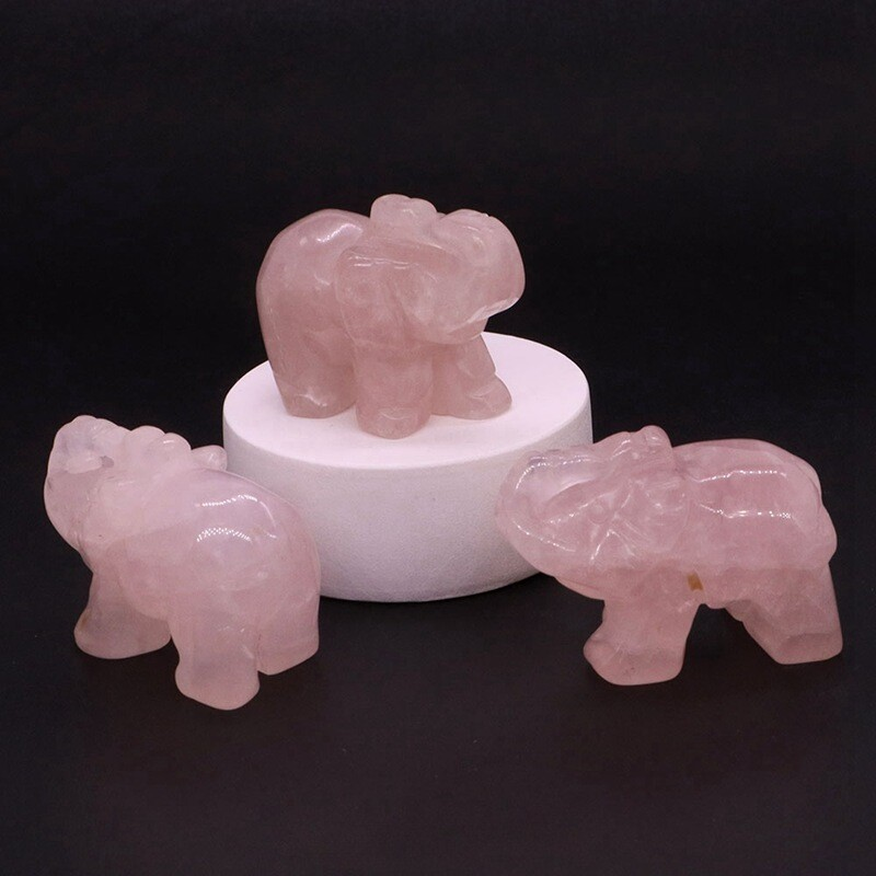 5x Natural Rose Quartz Crystal Carved Elephant Healing Rock Gemstone Animal Gift