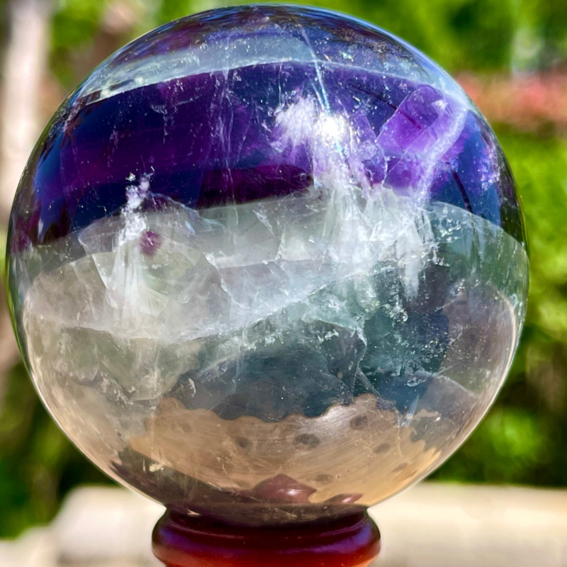 393G Rare natural snowflake feather fluorite crystal ball therapeutic ball