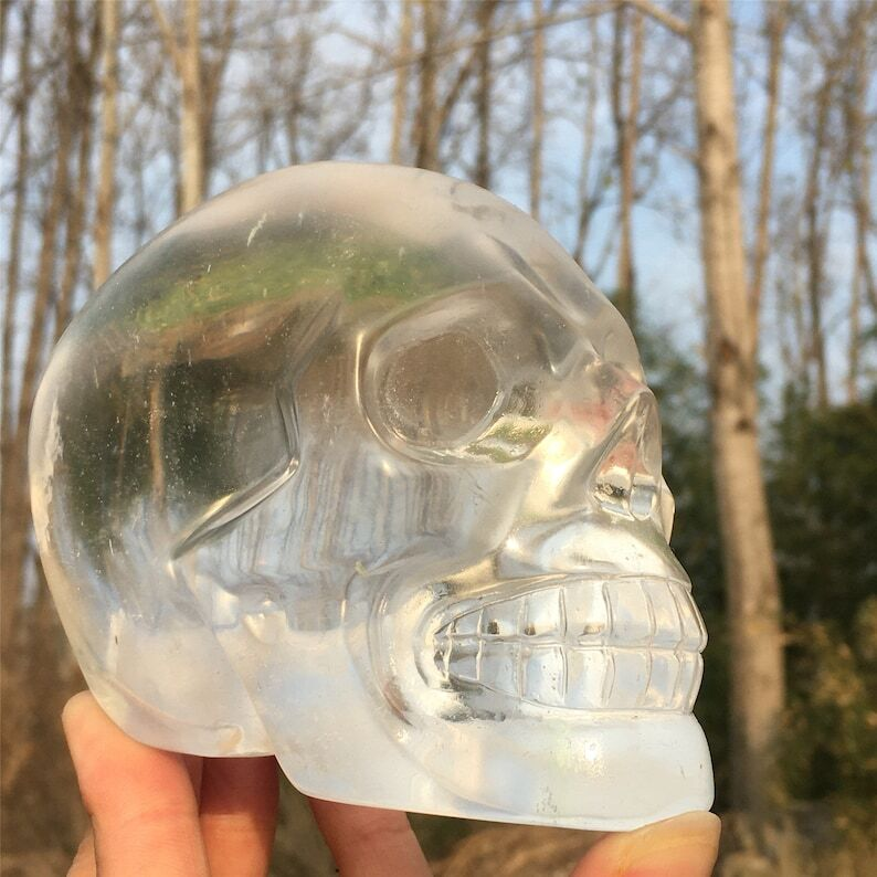 Hand carved Clear Melting stone Crystal Skull Reiki Heal Mineral Samples 1PC