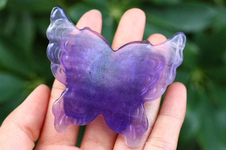 2.6" Natural Carved Fluorite Butterfly Reiki Crystal Skull Decor Crystal gift 1x