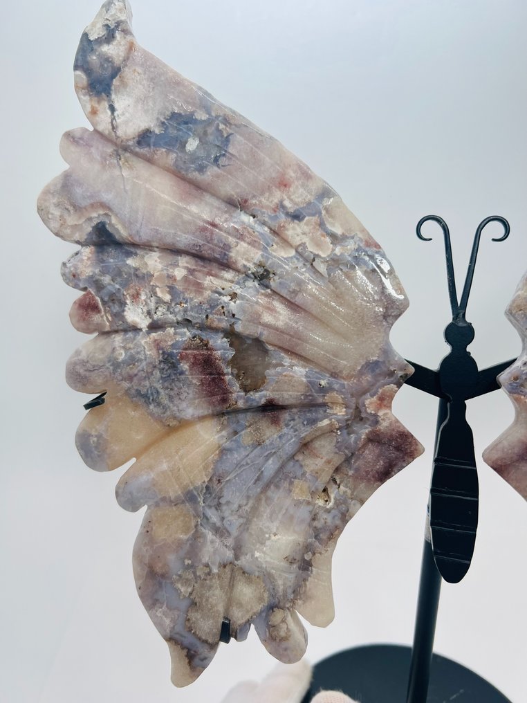 Flower Agate - Butterfly Wings - Decoration Object - Unique - Top Quality Natural Stone - on Stand - Healing Stone - Interior Object - Handwork - Height: 300 mm - Width: 260 mm- 1130 g - (1)