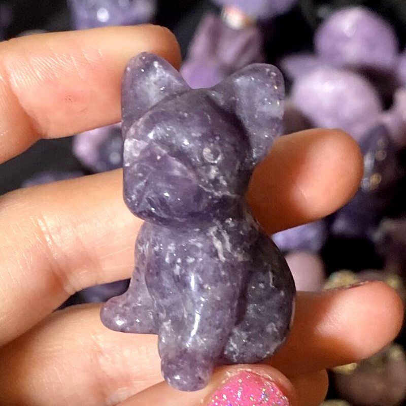 3cm Natural Quartz Crystal Carved Rough Stone French Bulldog Energy Animal Decor
