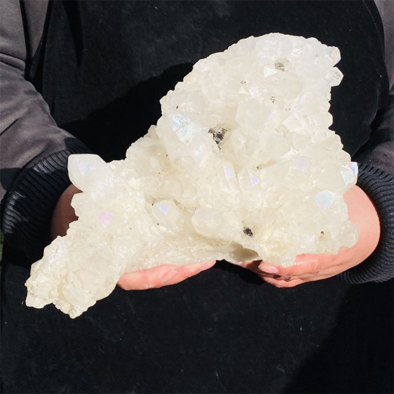 4110g Color Flame Aura Electroplate Agate Quartz Crystal Cluster Specimen