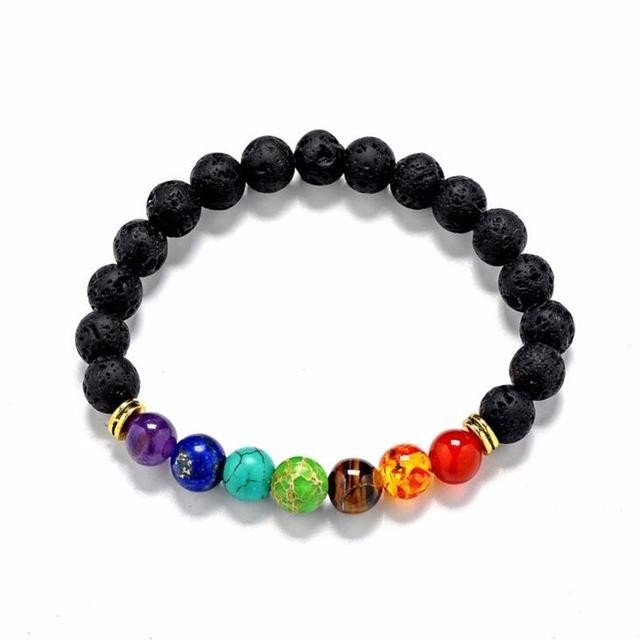 Muti-color Mens Bracelets Black Lava 7 Chakra Healing Balance Beads Bracelet Fo