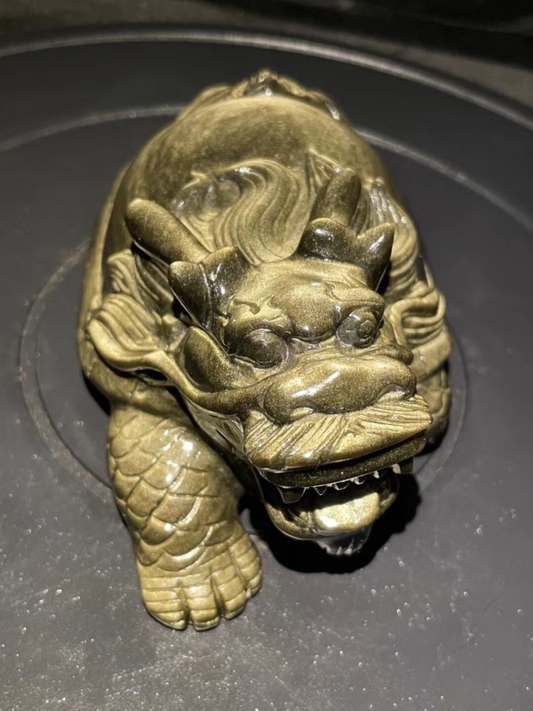 3.08LB Natural Quartz gold obsidian Skull Hand Carving Crystal Skull Reiki