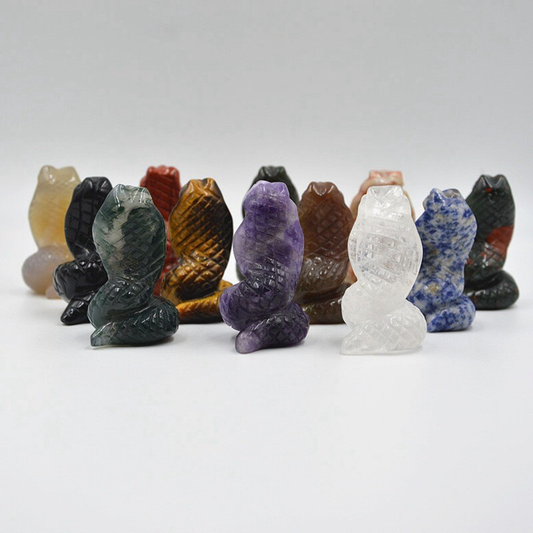 Natural Quartz Crystal Carved Snake Viper Healing Stone Cobra Animal Decor Reiki