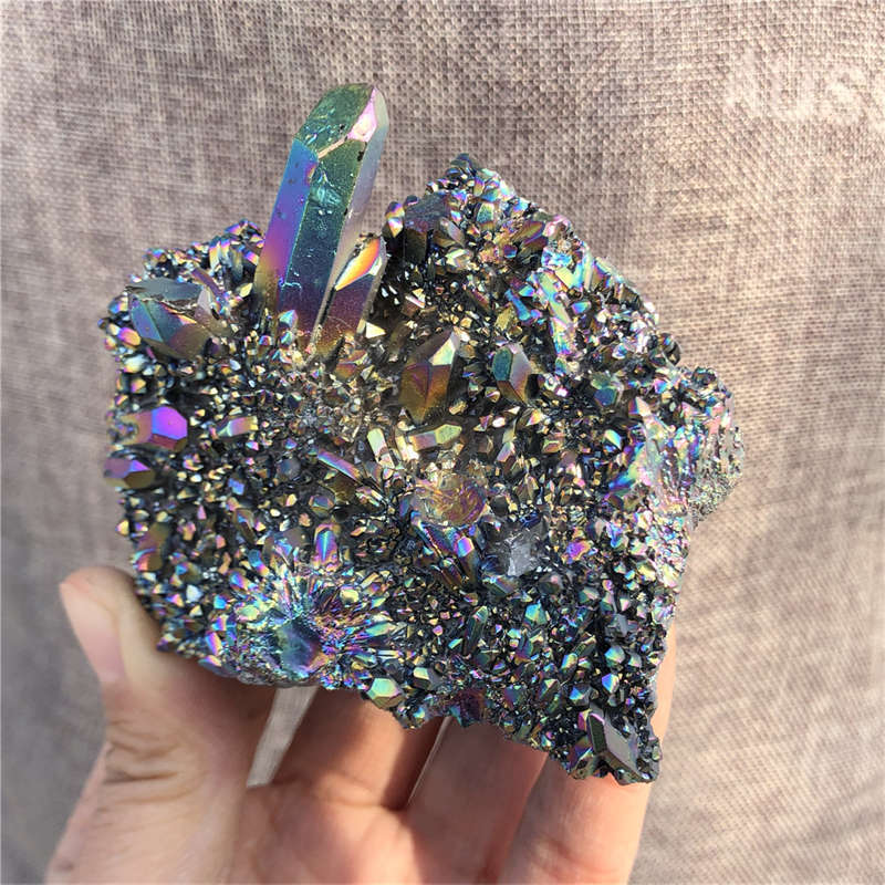 200g Electroplate Rainbow cluster quartz crystal mineral specimen reiki healing