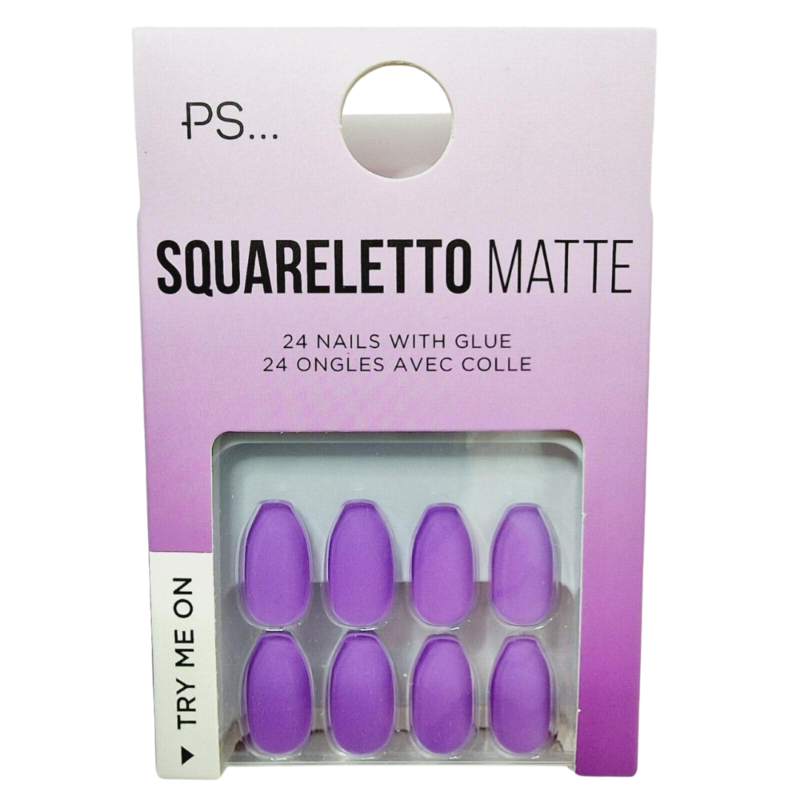 False Nails Press On Fake Tips Stick Coffin Square Full Cover Primark Glue 24pk