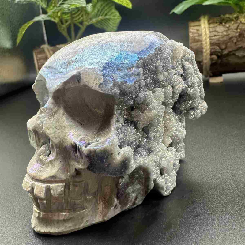 535g electroplate Natural sphalerite hand carved skull decor gem Healing