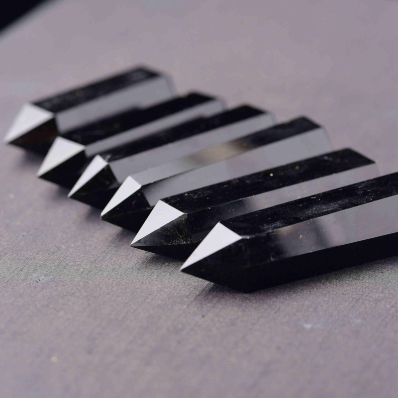 50-60mm Natural Obsidian Quartz Crystal Stone Point Healing Hexagonal Wand Black