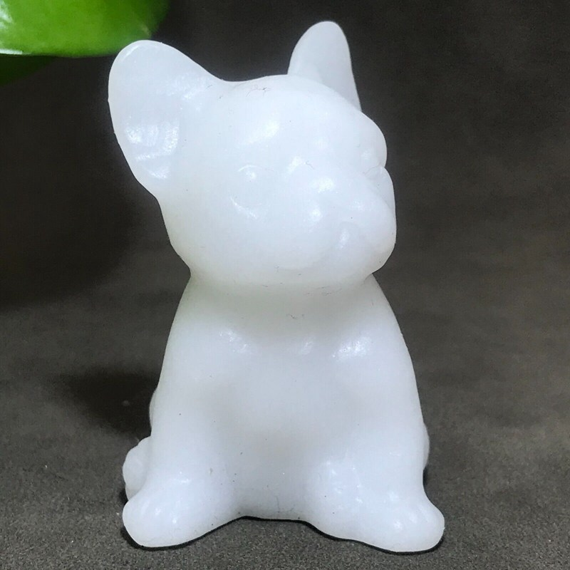3cm Natural Quartz Crystal Carved Rough Stone French Bulldog Energy Animal Decor