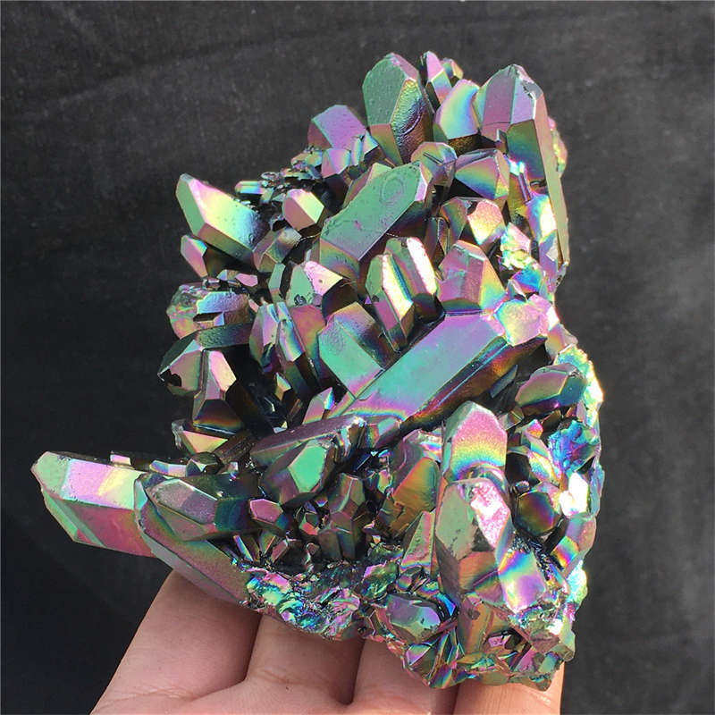 560g Electroplate Rainbow cluster quartz crystal mineral specimen reiki healing
