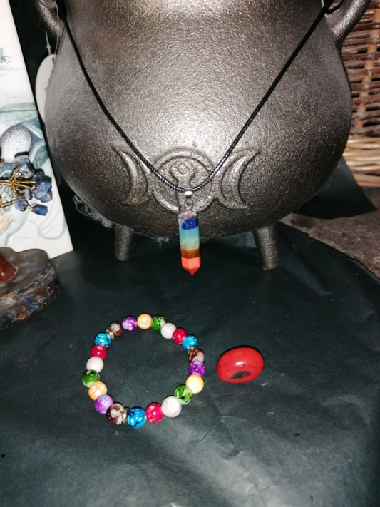 7 Chakra Bracelet Necklace set crystal Balancing Energy Healing Cleansing Body