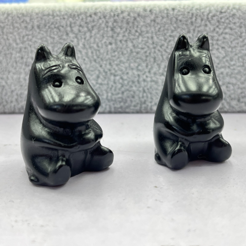 2pc Natural obsidian mini hippo carved quartz crystal animal skull reiki gift