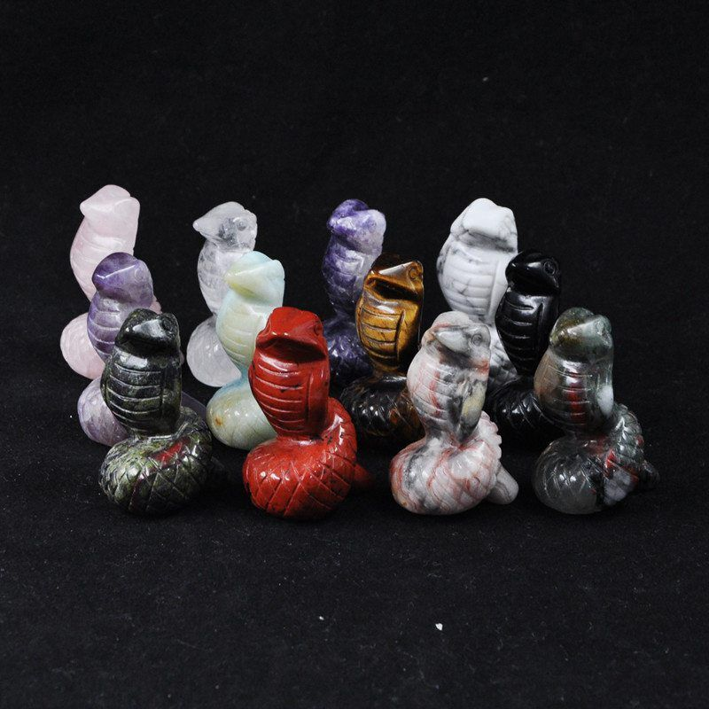 Natural Quartz Crystal Carved Snake Viper Healing Stone Cobra Animal Decor Reiki