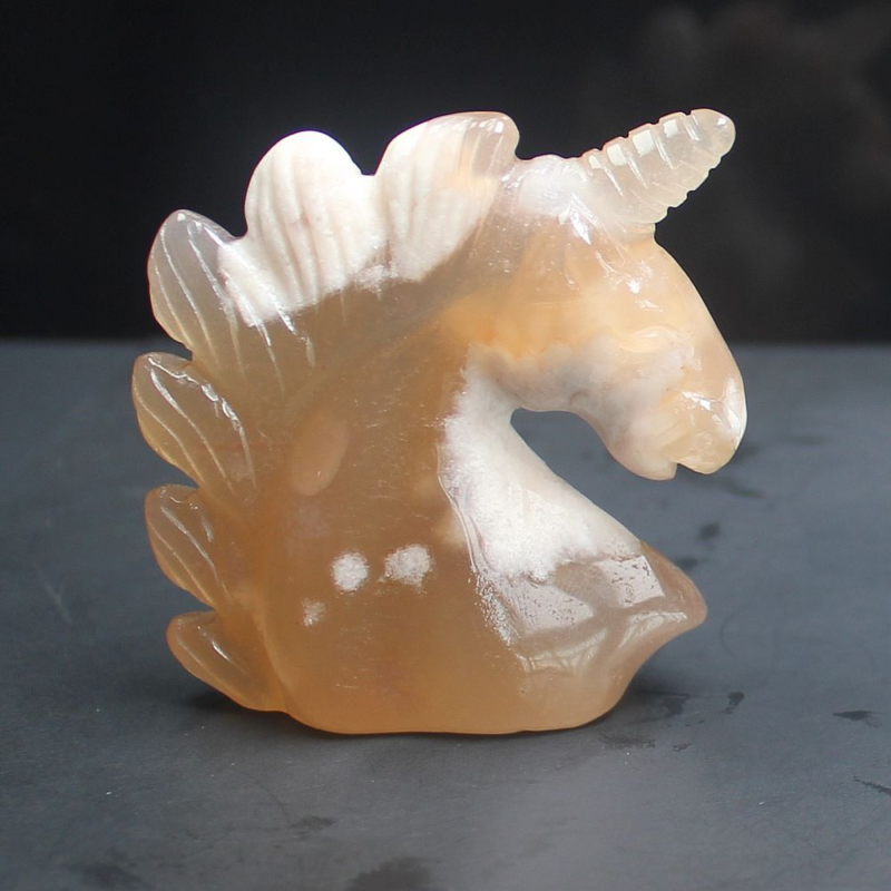 HLbshi Hand Carved Mixed Gemstone quartz crystal Unicorn animal Figurine Carving