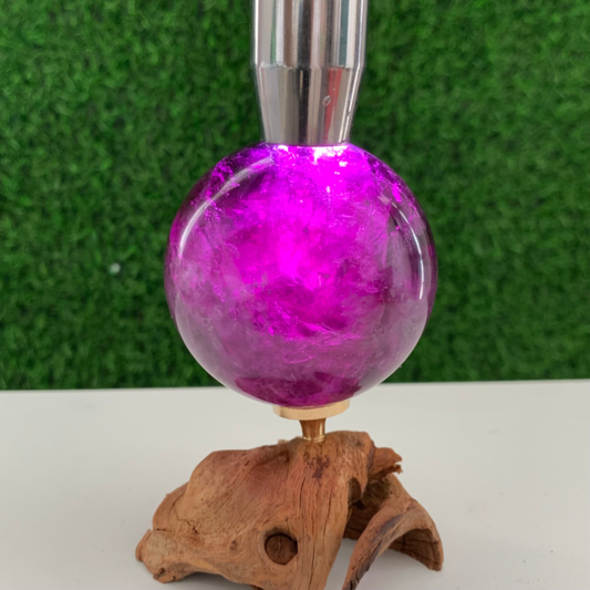 420GNatural Fluorite Ball Colorful Quartz Crystal Gem Repair+Bracket