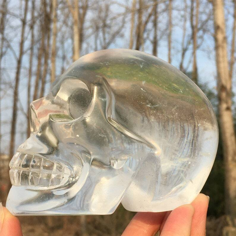 Hand carved Clear Melting stone Crystal Skull Reiki Heal Mineral Samples 1PC