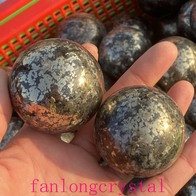 1pc Natural Pyrite Carved sphere quartz crystal Ball Reiki Healing 40mm+