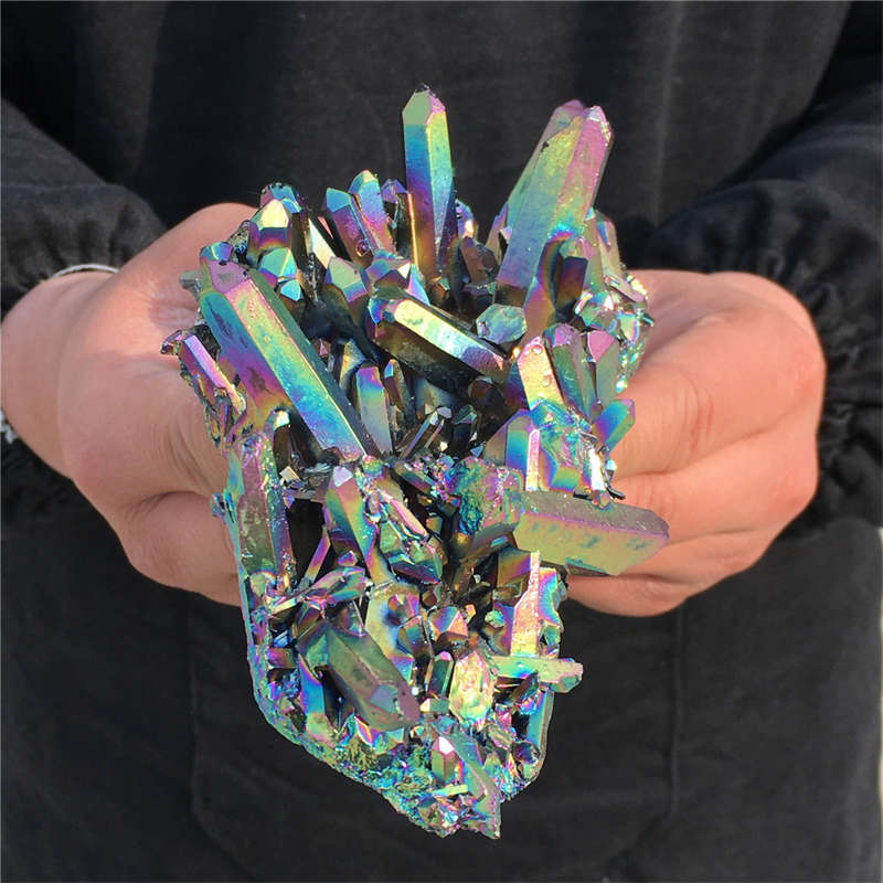 480g Electroplate Rainbow cluster quartz crystal mineral specimen reiki healing