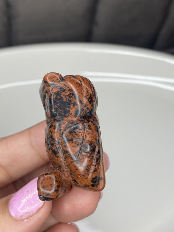 Mahogany Obsidian Owl Carving 3.7cm Natural Crystal Stone Cute Animal Red Black