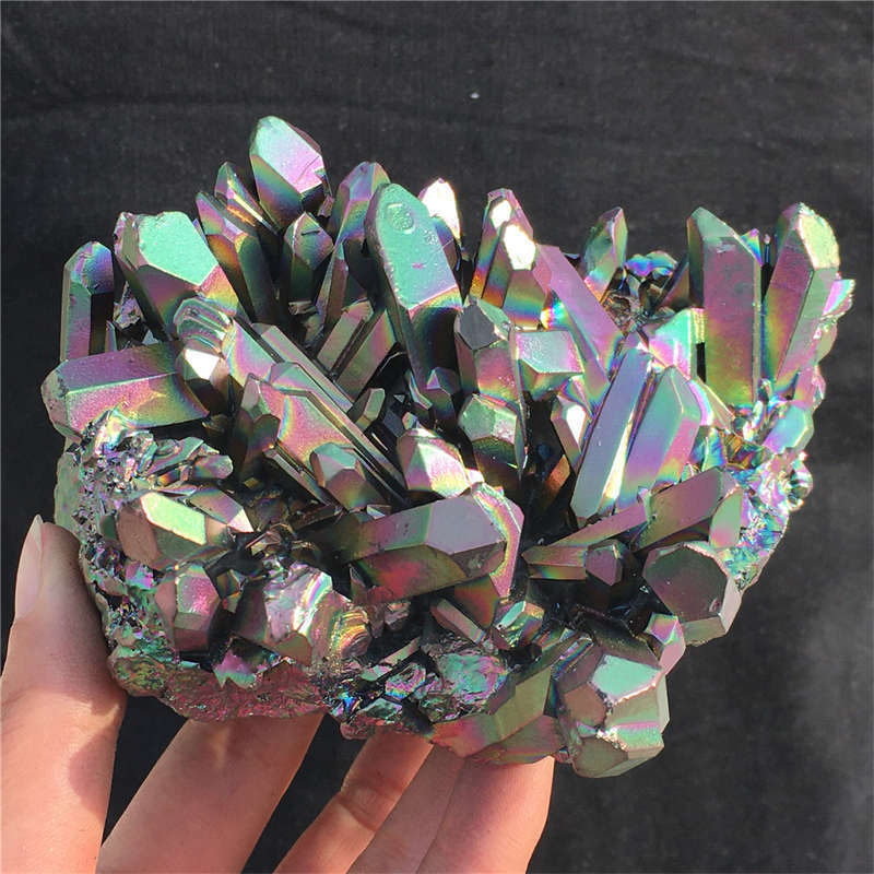 560g Electroplate Rainbow cluster quartz crystal mineral specimen reiki healing