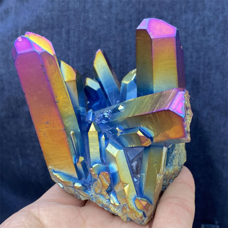 380g Electroplate Rainbow cluster quartz crystal mineral specimen reiki healing