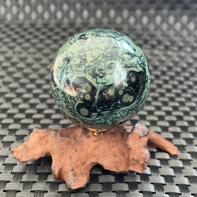 238G Natural Peacock&apos;s eye Crystal Polishing Stone ball Healing+Stand