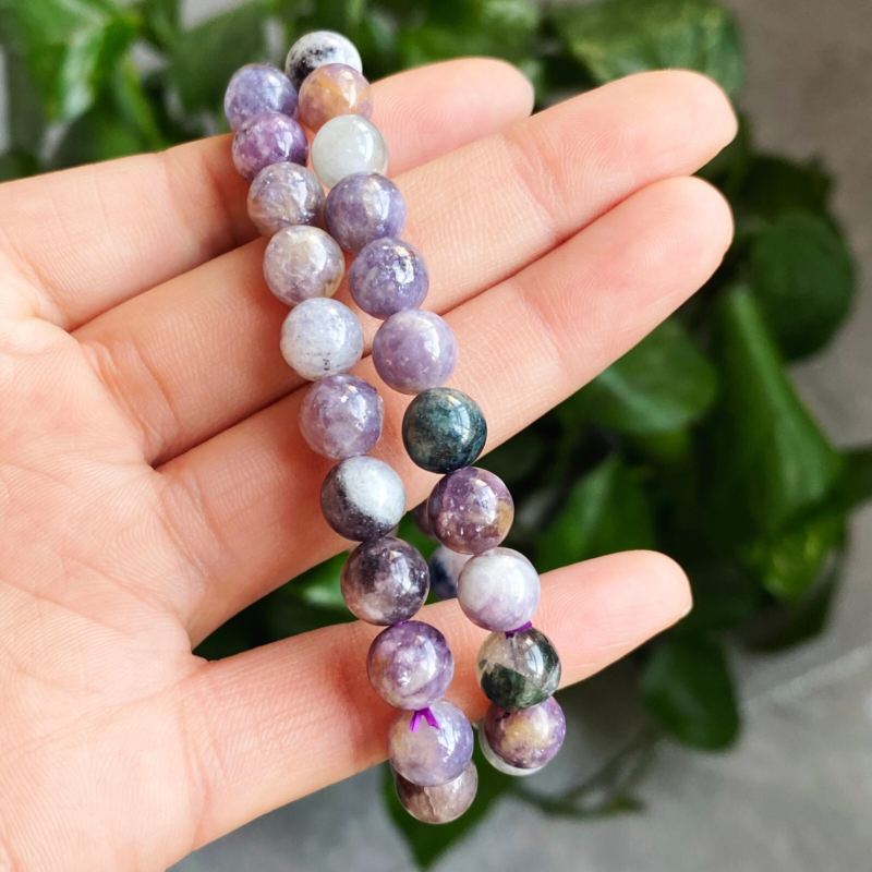 8mm 2pcs Natural Purple Lepidolite Crystal Quartz Beads Bracelet AAA
