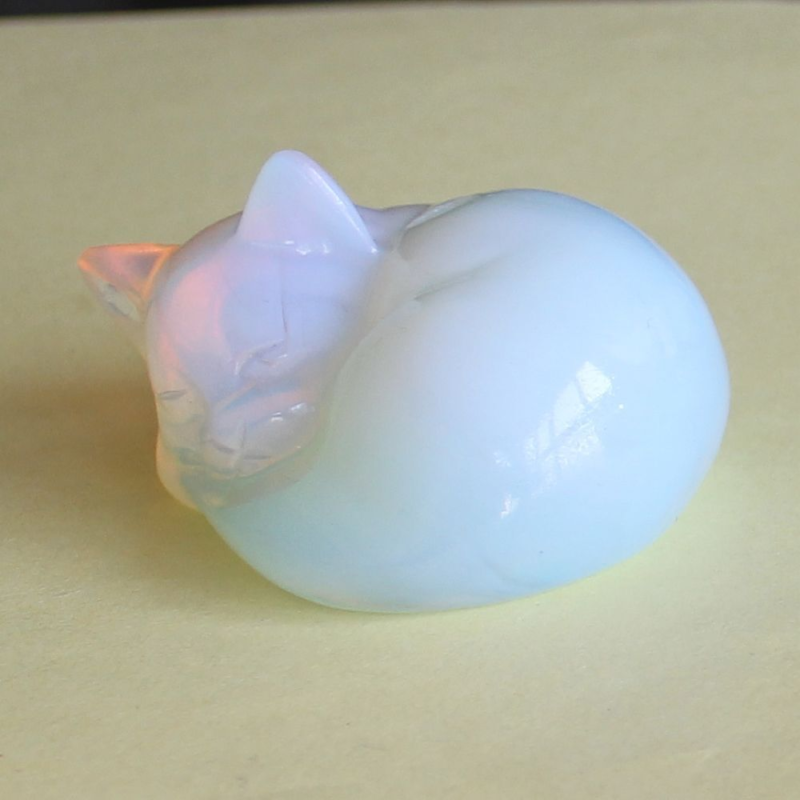 Carved crystal gemstone crystal sleeping cat figurine animal statue decor 2&apos;&apos;