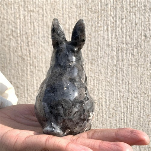 290g Natural Carved Spectrolite Rabbit Figurines Reiki Quartz Crystal Skull Deco