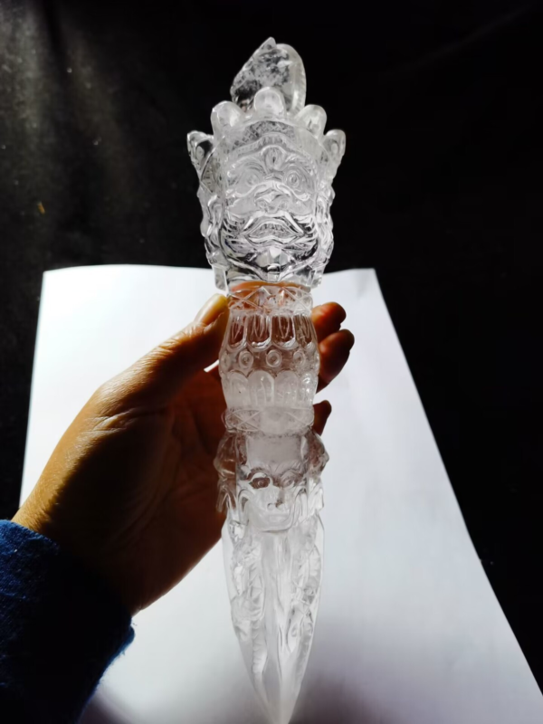 Giant Tibetan High Altitude Clear Quartz Crystal Amulet Dorje Vajra Phuba 10.2&apos;&apos;