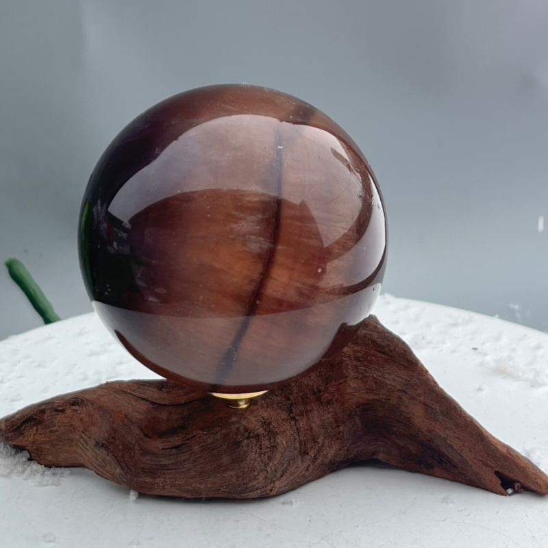 339 Ke Natural Fluorite Ball Colorful Quartz Crystal Gem Repair + Bracket