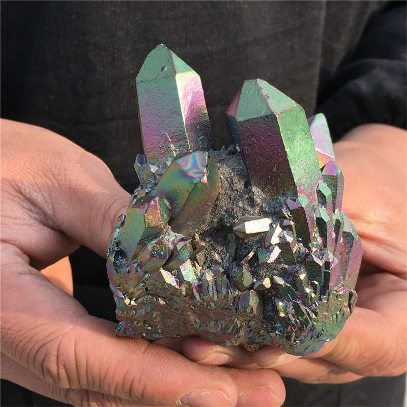 210g Electroplate Rainbow cluster quartz crystal mineral specimen reiki healing