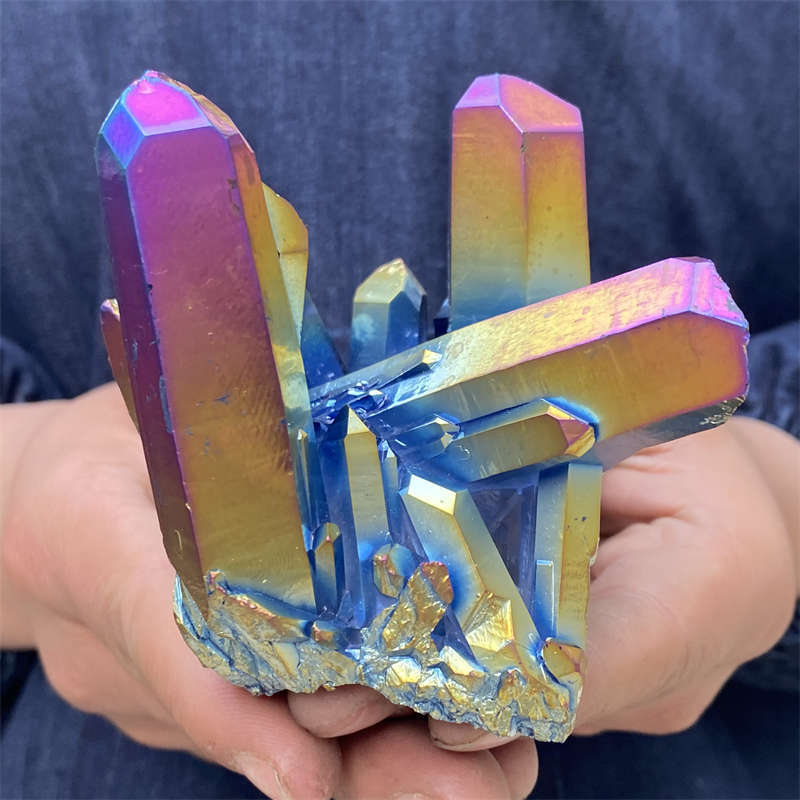 380g Electroplate Rainbow cluster quartz crystal mineral specimen reiki healing
