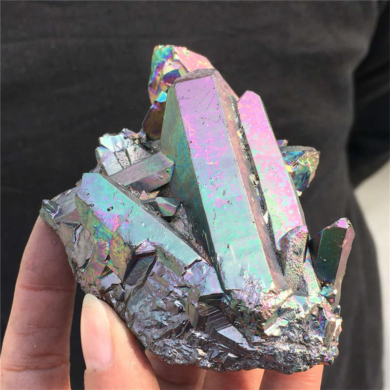 210g Electroplate Rainbow cluster quartz crystal mineral specimen reiki healing