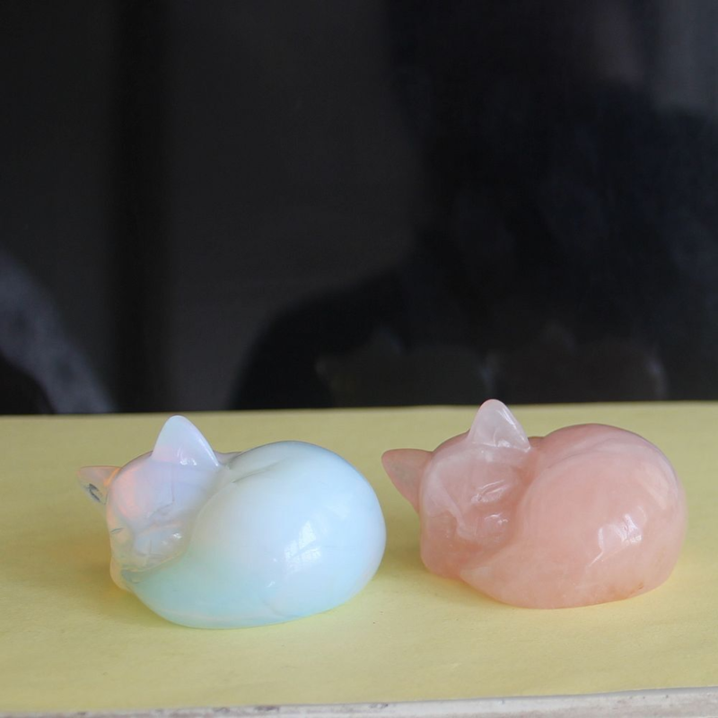 Carved crystal gemstone crystal sleeping cat figurine animal statue decor 2&apos;&apos;