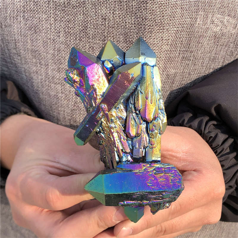 410g Electroplate Rainbow cluster quartz crystal mineral specimen reiki healing